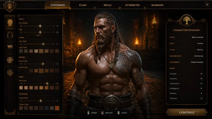 Editor de aparência física do personagem em Arena Medieval