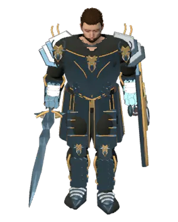 Human Guardian with sword and shield in Arena Medieval's in-game appearance