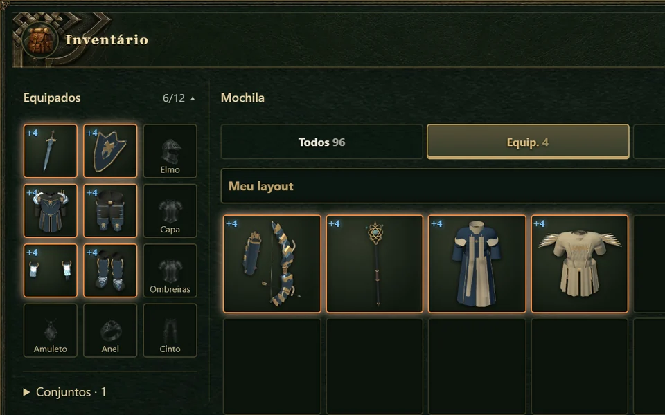 In-game inventory with S-grade weapons and armor