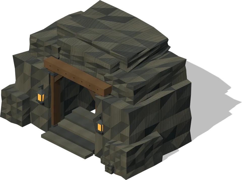 Valtheron mine entrance with wooden supports and lanterns
