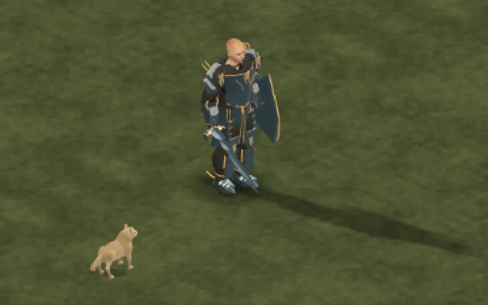Brasa, the wolf cub, following the character in the game